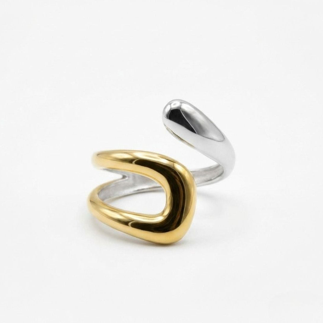 Two gold and silver rings on a white background